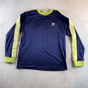 Vintage Adidas Originals Long Sleeve Jersey Shirt Navy Lime Green Trefoil Mens L